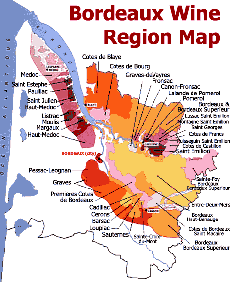 Map of the Bordeaux wine region