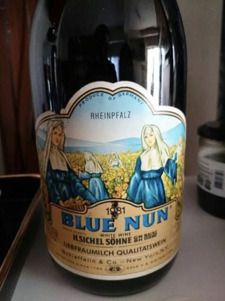 Blue Nun bottle of wine from 1981